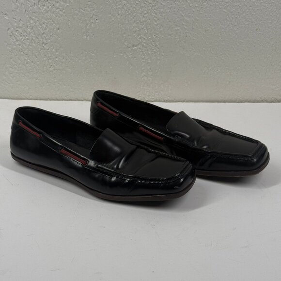 Vintage Gucci Loafers Web Detail Black Leather Slip-On Made in Italy Size 7 - Picture 1 of 15